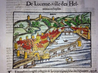 LUCERNA SUIZA 1568 SEBASTIAN MUNSTER INUSUAL VISTA ANTIGUA SIGLO XVI Foto 1 de 3