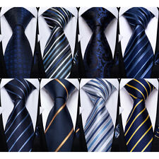 Navy Blue Classic Stripped Checks Solid Dots Mens Silk Tie Necktie Wedding Set