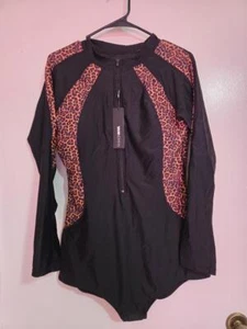 X-Large - Fashion Nova Josephine Long Sleeve 1 piece Swimsuit Leopard #E45e - Picture 1 of 3