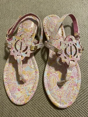 Sandalias Crown & Ivy Niñas Talla 2 Wylie Rosa Amarillo Paisley Tanga Usadas en Excelente Condición Foto 1 de 4