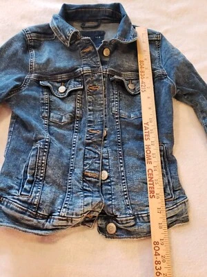Chaqueta de Camionero Aeropostale Denim Azul Jean Niñas Talla Pequeña Envejecida Abotonada Foto 1 de 4