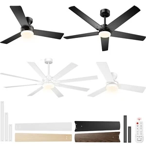 42-72'' Flush Mount LED Ceiling Fan with Light Remote 6+1 Speeds, 3CCT, Dimmable - Picture 1 of 30