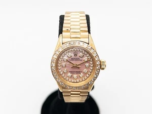 $25,000 ROLEX OYSTER PERPETUAL 2ct Diamond 18k Yellow Gold PINK MOP Ladies Watch - Picture 1 of 6