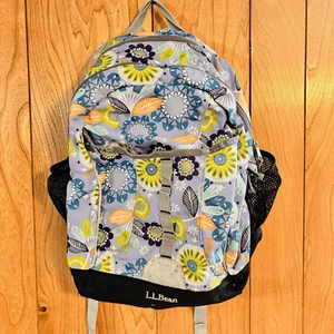 LL Bean Kids Backpack Blue Floral Reflective Side Bottle Pockets READ - Picture 1 of 10