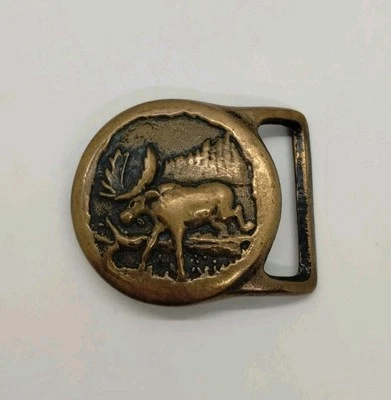 Hebilla de cinturón de latón macizo vintage años 70 Michigan Colonial Leather Co Moose Kalamazoo Foto 1 de 4