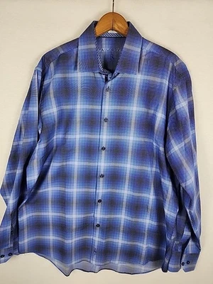 TAILORBRYD MEN’S SHIRT SzXL BLUE PLAID Hombre CONTRAST CUFFS LONG SLEEVE Classic - Image 1 of 4