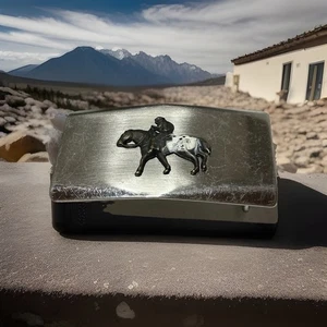 Fibbia cintura western Rodeo cowboy cavaliere bucking vintage colore argento 1,88 - Foto 1 di 8
