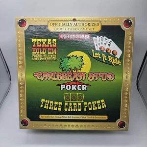 Neu im Karton Texas Hold Em' Caribbean Stud Poker Heim Casino Spiel Set 10 Pokerspiele - Bild 1 von 3