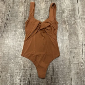 Abercrombie & Fitch Slinky Brown Bodysuit Cutout Twist Front Snap Women’s XS - Picture 1 of 11