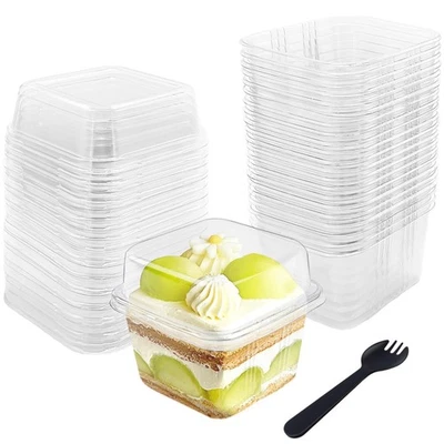 Qyyiguf 50 piezas 8 OZ tazas de postre de plástico con tapas y cucharas, Parfait cuadrado C... Foto 1 de 4