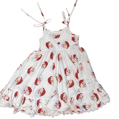 Jane+Jo Retro Santa Claus Dress Girls 4T White Lace Trim Ruffle Holiday Coquette - Image 1 of 4