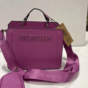 NWT STEVE MADDEN BEVELYN SATCHEL CROSSBODY BAG W Small AirPod Case HYPER VIOLET - Picture 1 of 13