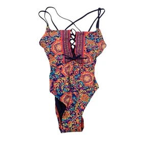 Skinny Dippers Jelly Beans Suga Babe Lace Up Front One Piece Swimsuit M NWT - Picture 1 of 5
