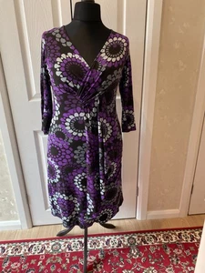 Phase Eight Long Sleeved Dress size 16 Black/Purple/Grey pattern Exc Condition - Picture 1 of 4
