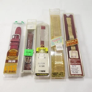 Lotto misto di 5 cinturini di ricambio vintage in metallo e vera pelle NOS - Foto 1 di 7