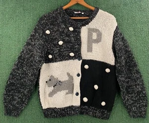 Vintage 80’s Puppy Dog Knit 3D Knit Cardigan Sweater Youth Girls Large 14/16 - Picture 1 of 7