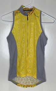 Canari S Small Women's CYCLING JERSEY Sleeveless Floral yellow Gray Full Zip - Picture 1 of 6