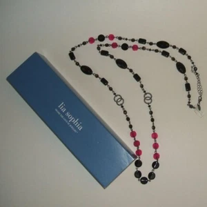Lia Sophia Raspberry Splash Necklace 38 - 41 Inch Glass, Resin Beads NWT - Picture 1 of 4