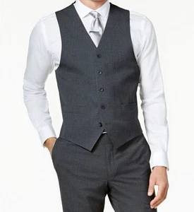 Andrew Marc New York 42L Men's Gray Classic Fit Check Suit Waistcoat Vest - Picture 1 of 2