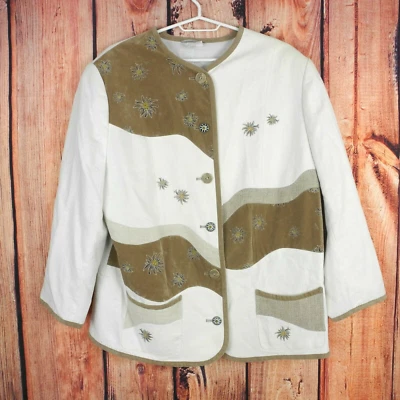 Blazer Trachtenjanker Damen Gr 44 Leinenmischung bestickt Cremefarben Landhaus - Bild 1 von 4