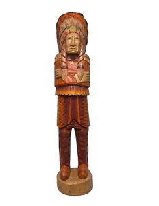 5' HUGE WOODEN CIGAR STORE INDIAN CHIEF WARRIOR WESTERN STATUE NATIVE AMERICAN A - Picture 1 of 16