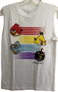 Angry Birds White Sleeveless Shirt Size L Graphic Front Red Chuck Blues Bomb NEW - Picture 1 of 8