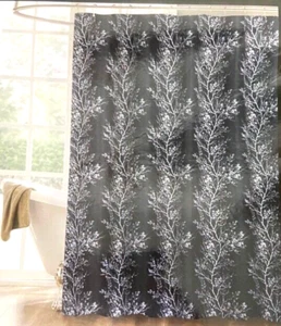 Blissful Bath Textured Fabric Shower Curtains 70X72" Black White Classic Floral - Picture 1 of 3