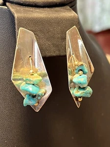 Artisan Made Sterling Silver And Turquoise Earrings A20 - Picture 1 of 8