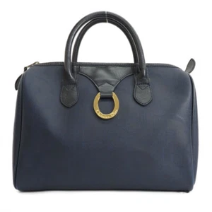 Auth Christian Dior Old Dior Vintage Trotter Boston Bag Navy PVC - Picture 1 of 9