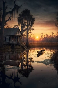 Lake House Sunset Wall Art Canvas Home Decor Prints Art Wall Pictures - Picture 1 of 7