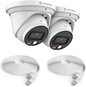 2 Security O/D Turret AI Camera 5MP 49' Colr N/V+ Mic 2X 60' Cat6E Cable Ac - Picture 1 of 8