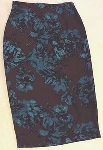 NEU Who What Wear Damenrock braun türkis Blumen Krepp Midi Bleistift Karriere Größe 8 - Bild 1 von 7