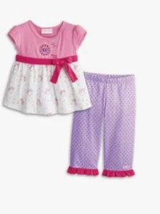 AMERICAN GIRL 2 PC SUMMER PAJAMAS SZ,4~5 FLOWERS & DOTS GIRLS ,CHILD CLOTHES NIP - Picture 1 of 4