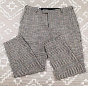 Moss Bros Herrenhose Tailored Fit W38 kurz Wollmischung grau blau hellbraun neu mit Etikett - Bild 1 von 20