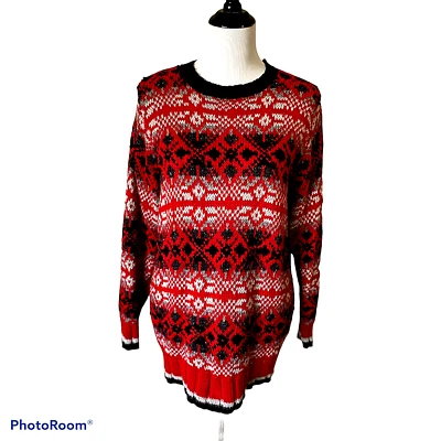 Suéter de lana vintage para hombre Marsh Landing talla mediana Fair Isle tejido a mano cable rojo Foto 1 de 4