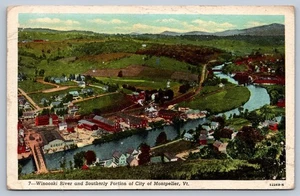 Postal Montpelier Vermont Winooski River y parte sur de la ciudad c.1947 - Imagen 1 de 2