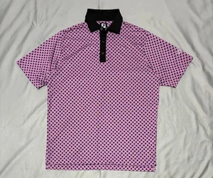 FootJoy Polo Shirt Mens Medium Pink Black Geometric Golf Tampa Palms Embroidered - Picture 1 of 12