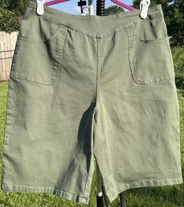 D&CO. Denim & Company "How Timeless" Pull On Bermuda Shorts Women's Sz Lg Green - Picture 1 of 9