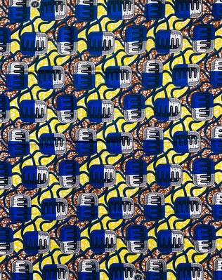 Tela estampada africana/Ankara - azul, marrón, amarillo, blanco 'Gnepo', 1 yarda Foto 1 de 2