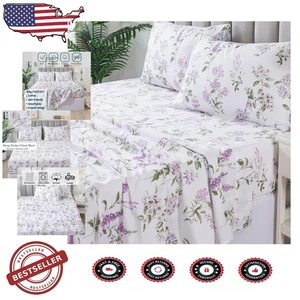 Juego de cama hipoalergénico tamaño king - sábanas suaves de algodón floral lavanda - Imagen 1 de 11