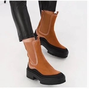 Sam Edelman Lulia Chelsea Boots 9 NWT Tan Suede Platform Lug Sole Ankle Calf - Picture 1 of 9