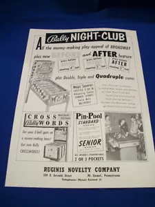 NIGHT CLUB & CROSS WORDS BALLY BINGO Vintage 1956 Arcade Sales Flyer Brochure - Picture 1 of 5