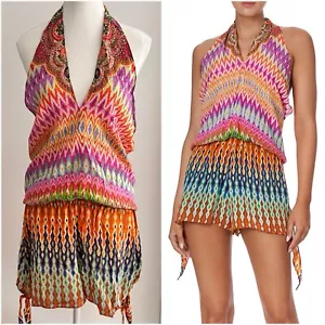Camilla Franks Size 1 (10 Aus) Multicolor Silk Loom Lovers Halter neck Playsuit - Picture 1 of 22