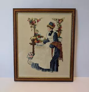 Lavender & Lace Victorian Cross Stitch Completed Framed County Fair Vintage GC - Picture 1 of 6