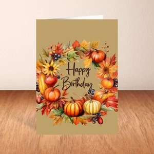 Happy Birthday Karte, Herbst Kürbis Kranz Karte, für Ihn, für Sie, für Freund - Bild 1 von 6
