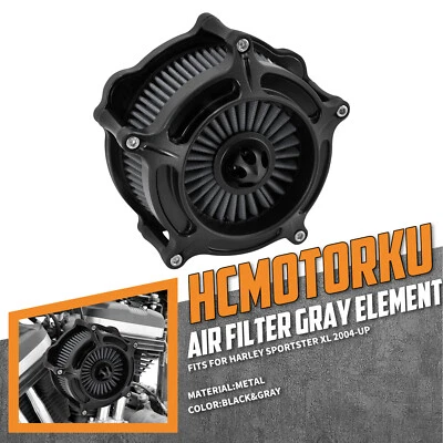 Matt Black Turbine Air Filter Gray Intake For Harley 04-22 Sportster XL883 1200 - Image 1 of 4