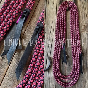 22ft Mecate Reins BLACK / HOT PINK Rope Horse Horsemanship BNWT - Picture 1 of 1