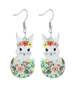 Easter Bunny Rabbit Dangle Earrings Acrylic - Picture 1 of 6