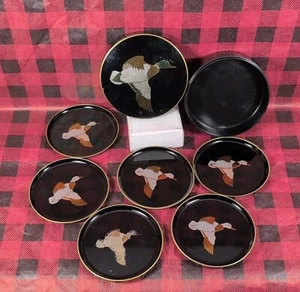 Set 6 sottobicchieri vintage Otagiri porta lacca nera anatra mallard - Foto 1 di 15