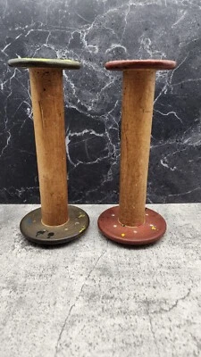 Antique Wooden Spools Pennsylvania Textiles Set Of 2 - Image 1 of 4